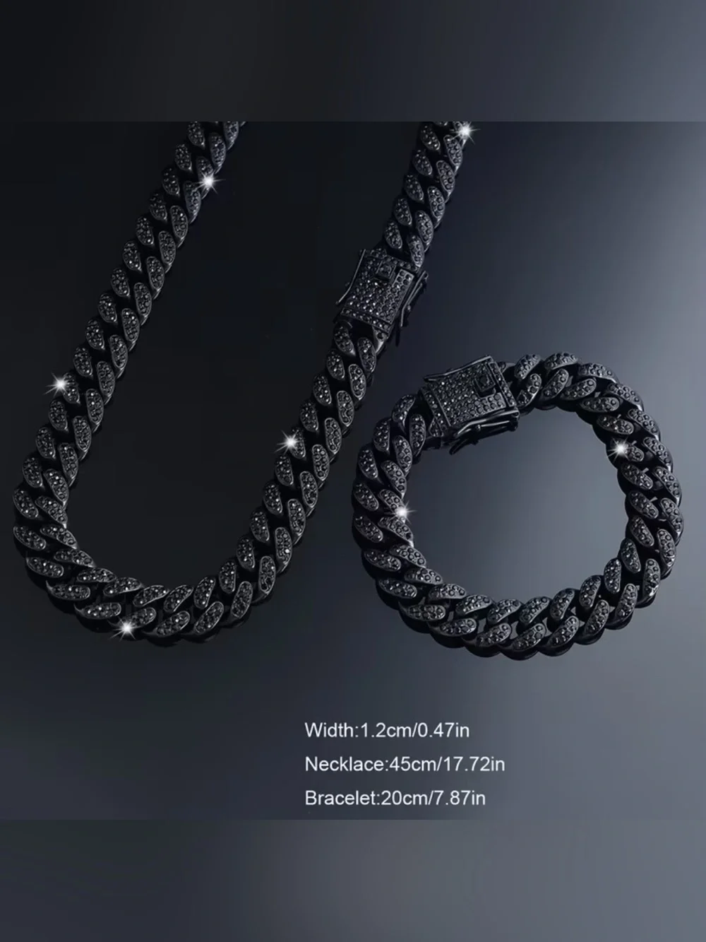 Black Cuban Link Chain Necklace and Bracelet Set - Men’s Jewelry